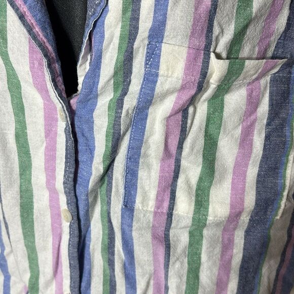 Marine layer women’s large striped hemp tencel button front preppy top - Picture 2 of 5